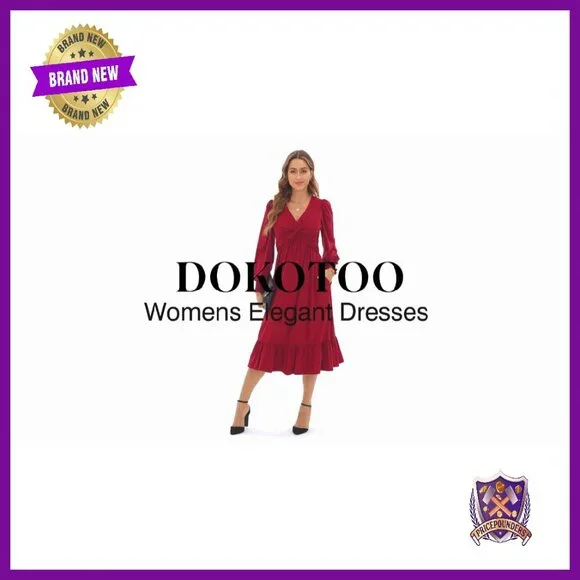 Wrap V-Neck Long Sleeve Empire Waist Midi Dress with Pockets - Picture 7 of 8